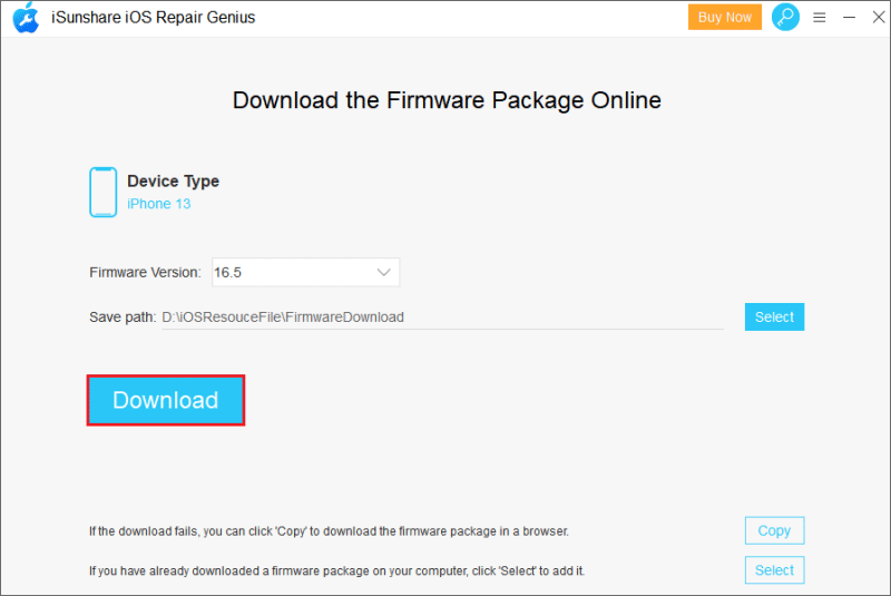 Download the firmware package online