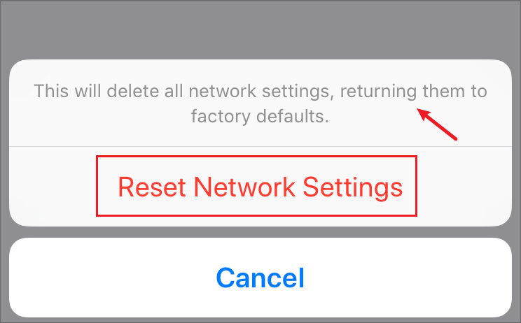 confirm to reset network settings