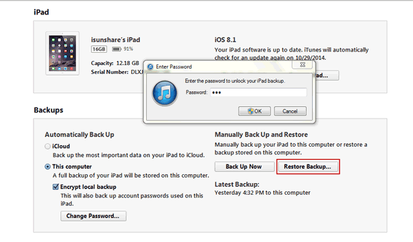 restore iPhone/iPad/iPod from encrypted iTunes backup