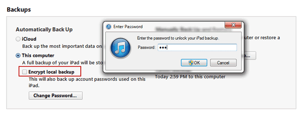 remove iPhone backup password