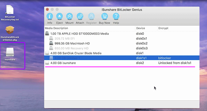  BitLocker drive is unlocked on Mac