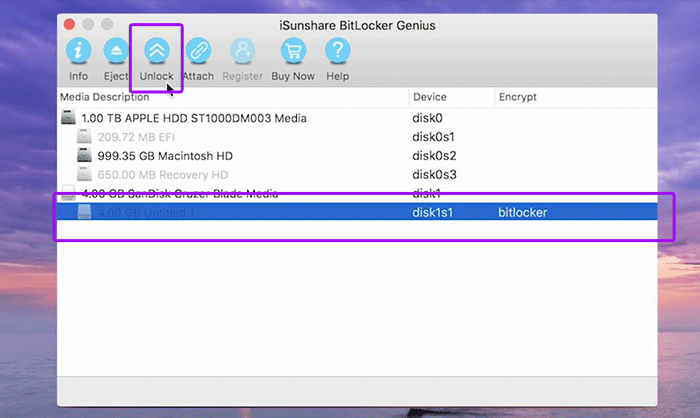 unlock option for the BitLocker drive