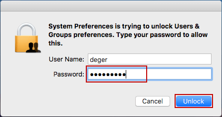 enter password to unlock users and groups preferences
