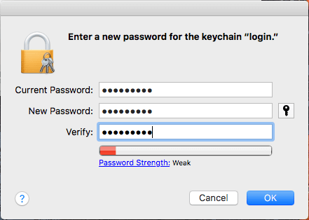 reset or change keychain login password