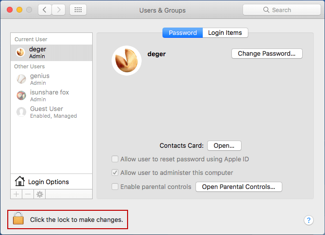 remove lock and allow changes in users and groups