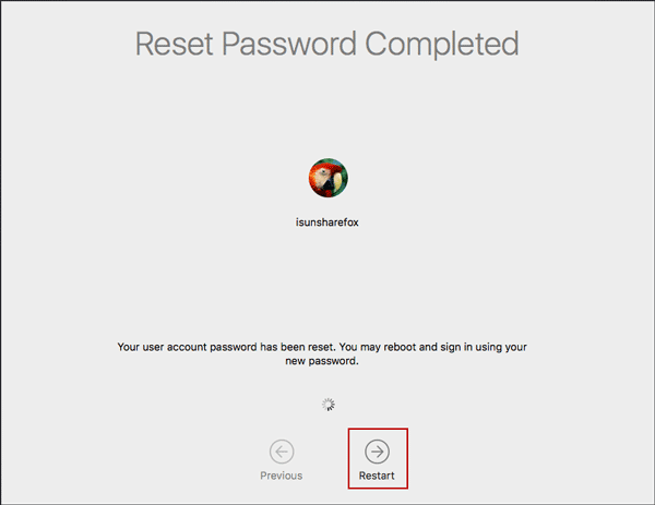 restart mac to make mac password reset effective