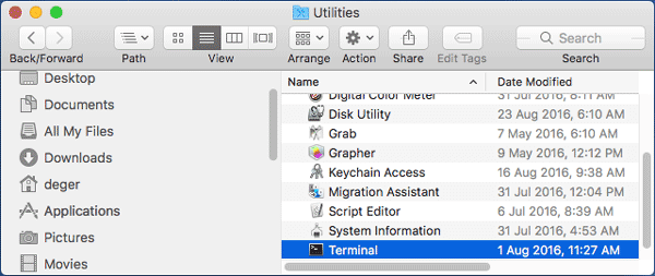 find and run terminal in finder on mac