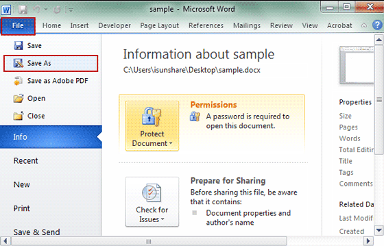 choose save as option in word