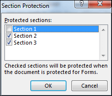 choose section to protect in word 2016