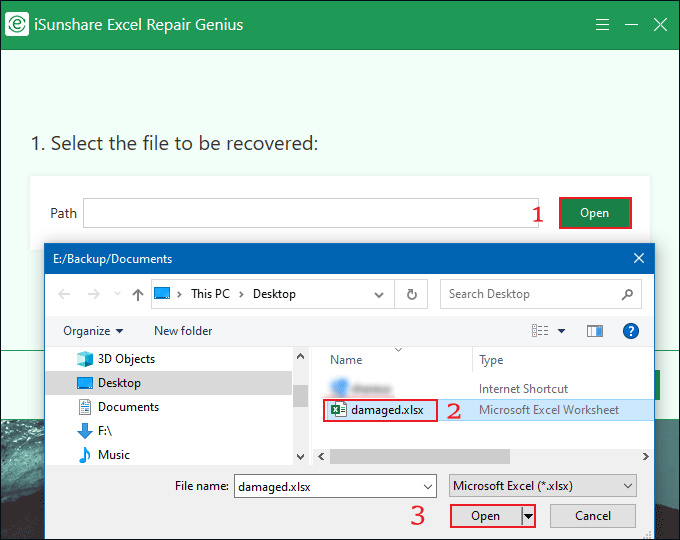 open your damaged excel file