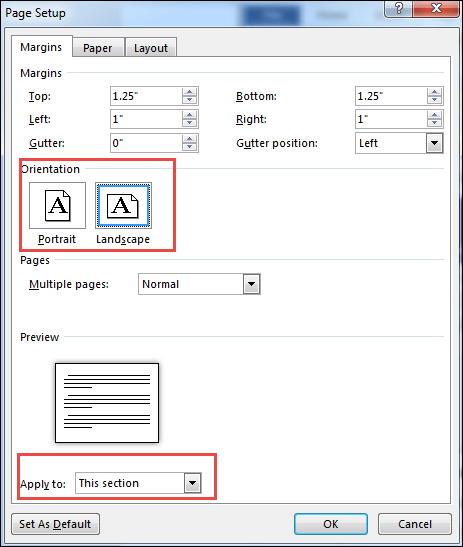 change orientation in page setup