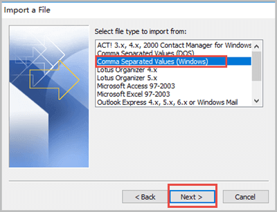 import csv file outlook 2007