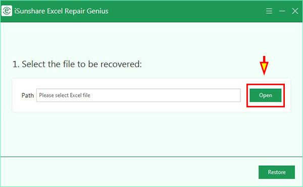 click open to select excel file