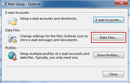 select data files option on mail setup window