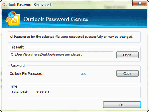 find outlook pst file password successfully