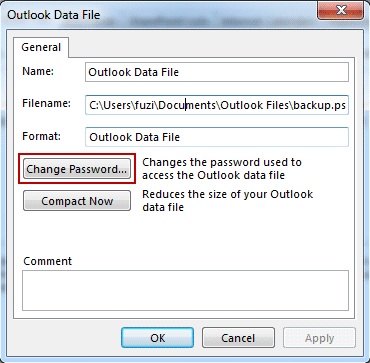change outlook 2016 data file settings