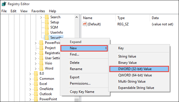 find security key and new its subitem