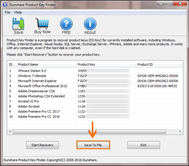 save windows 7 prodtct keys to a file