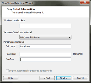 install Windows 7 Ultimate virtual machine with product key