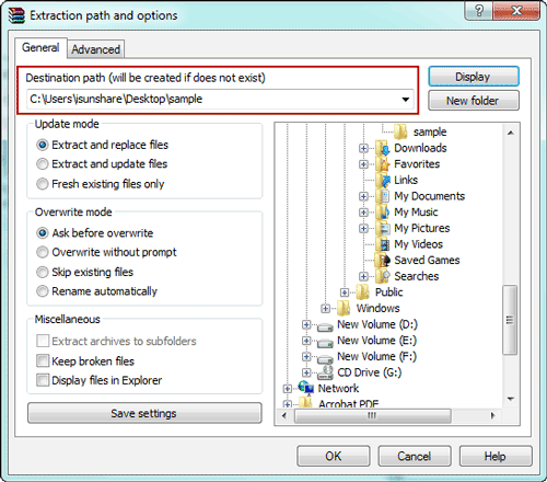 choose a location for encrypted rar file after extraction