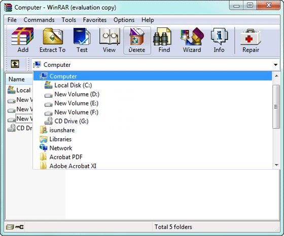 navigate to files location in winrar
