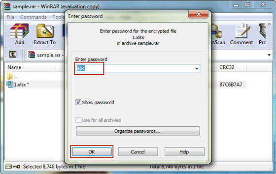 unlock password protected RAR file with recovered password