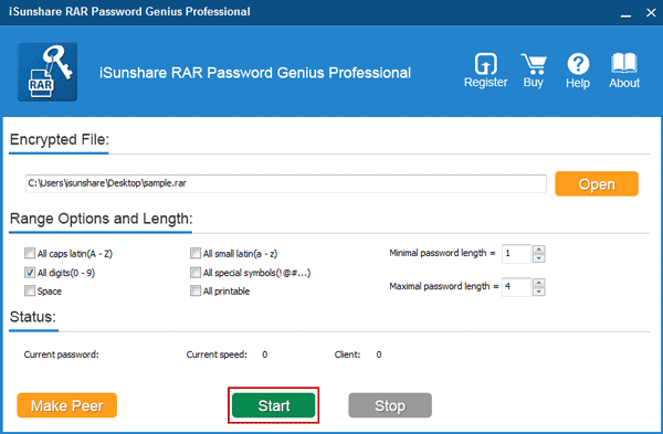 start rar password genius professional to work