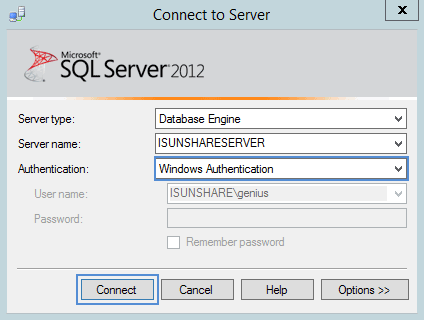 connect to SQL Server 2014 database in Windows Authentication mode