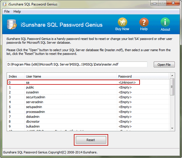 select SQL Server 2014 SA account