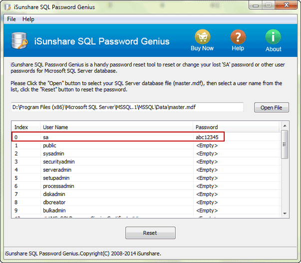 successfully reset SQL Server 2008 R2 SA password with password tool
