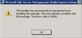 error 29506 in SQL Server Management Studio installation