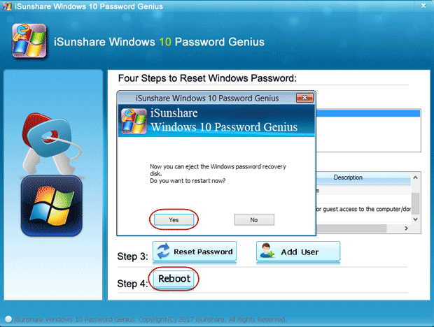 stop running windows 10 password reset software