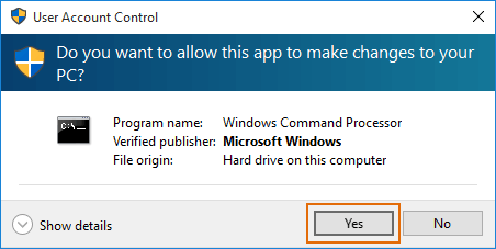 yes button greyed out in UAC dialog