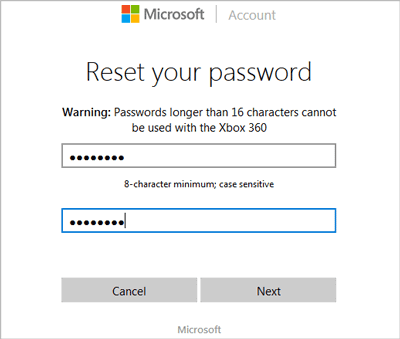 reset new password for microsoft account