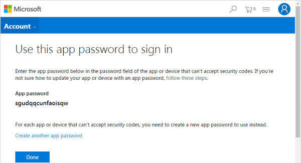 get in microsoft account with app password