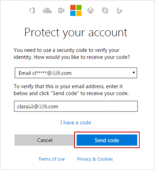 receive security code with email address