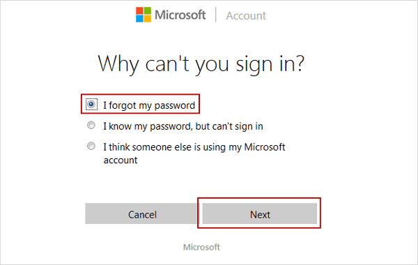 reset microsoft account password online