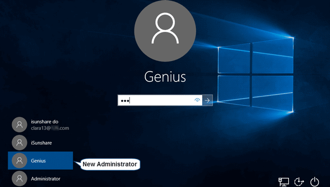 sign in windows 10 with new administrator account