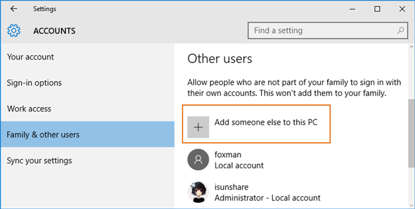 manage other users in pc settings