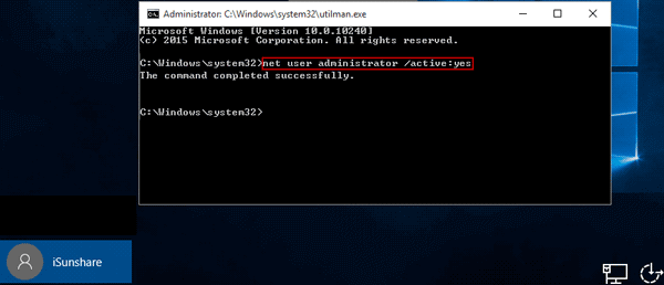 enable built-in administrator on locked windows 10 login screen