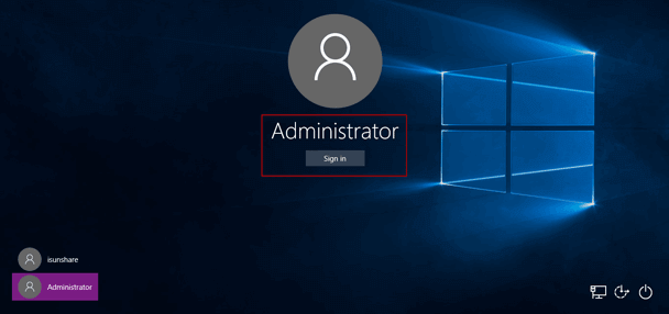 sign in windows 10 tablet with built-in administrator
