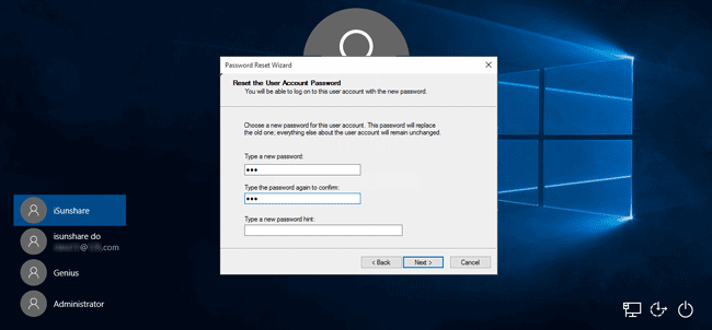 reset windows 10 local user password with disk