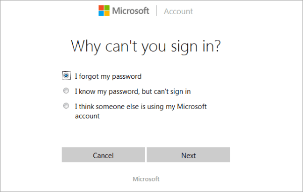 reset windows 10 microsoft account password