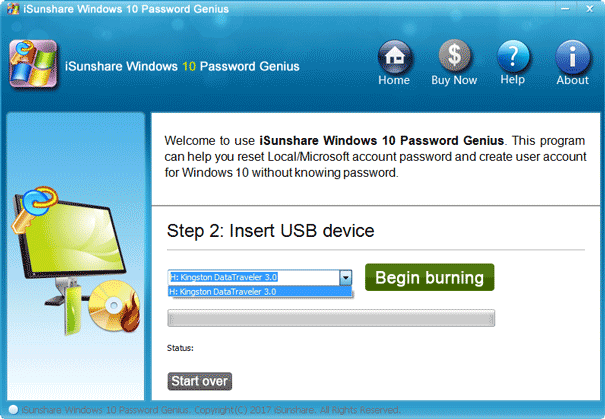 burn password remover program into usb drive