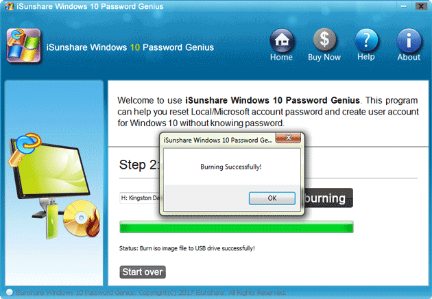 burn a bootable usb with isunshare password recovery tool