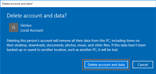delete administrator account and data