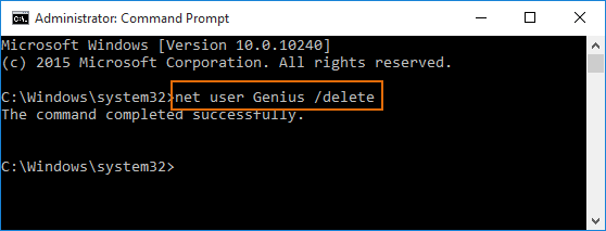 delete administrator account in windows 10 with command prompt