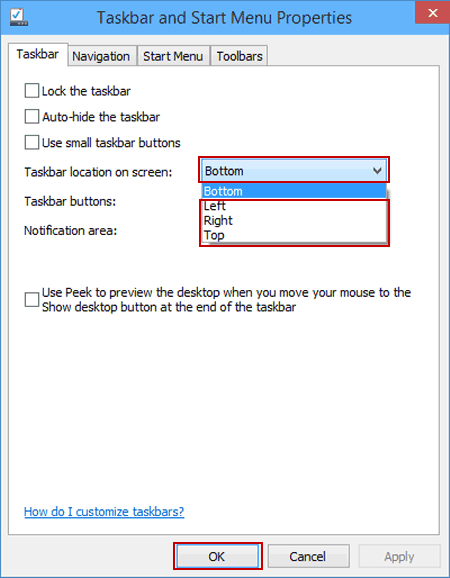 click location bar and select left right or top
