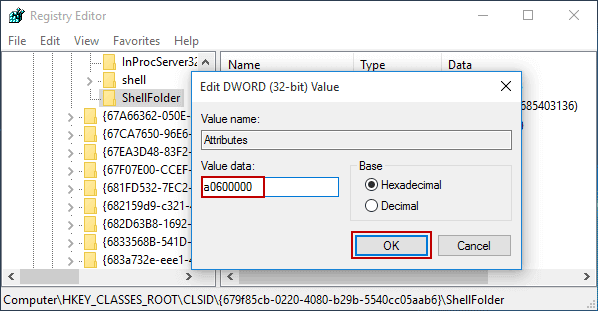 change shellfolder attributes to remove quick access feature permanently