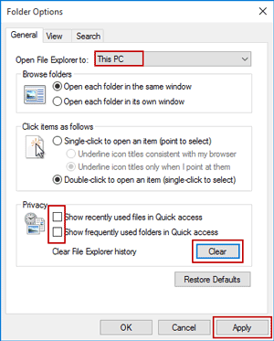 disable quick access in windows 10 file explorer